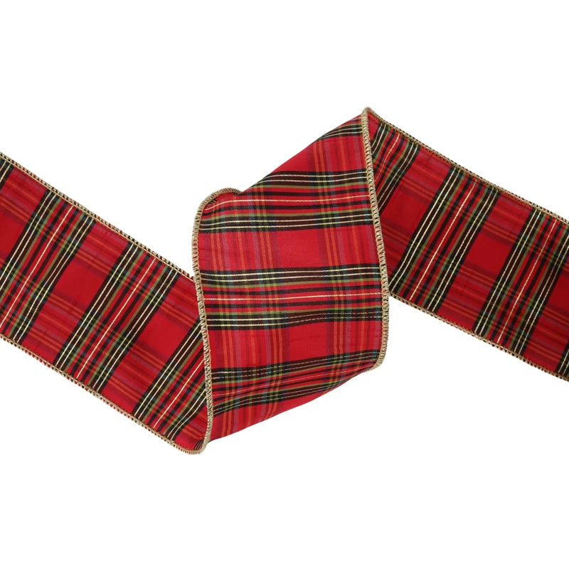 4"X10YD WIRED RIBBON - BURGUNDY METALLIC PLAID - 9870W-277-100E
