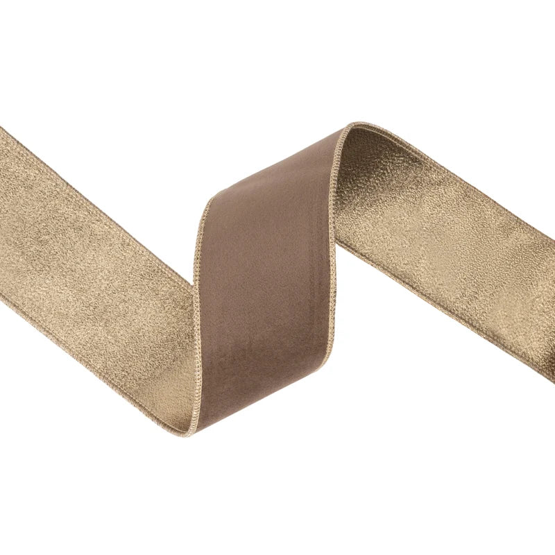 2.5"X10YD WIRED VELVET RIBBON - BROWN W/ GOLD METALLIC BACKING - 9874W-850-63E