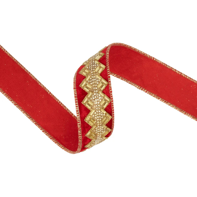 1.5"X10YD JEWELED RIBBON - RED - 9885W-250-63E