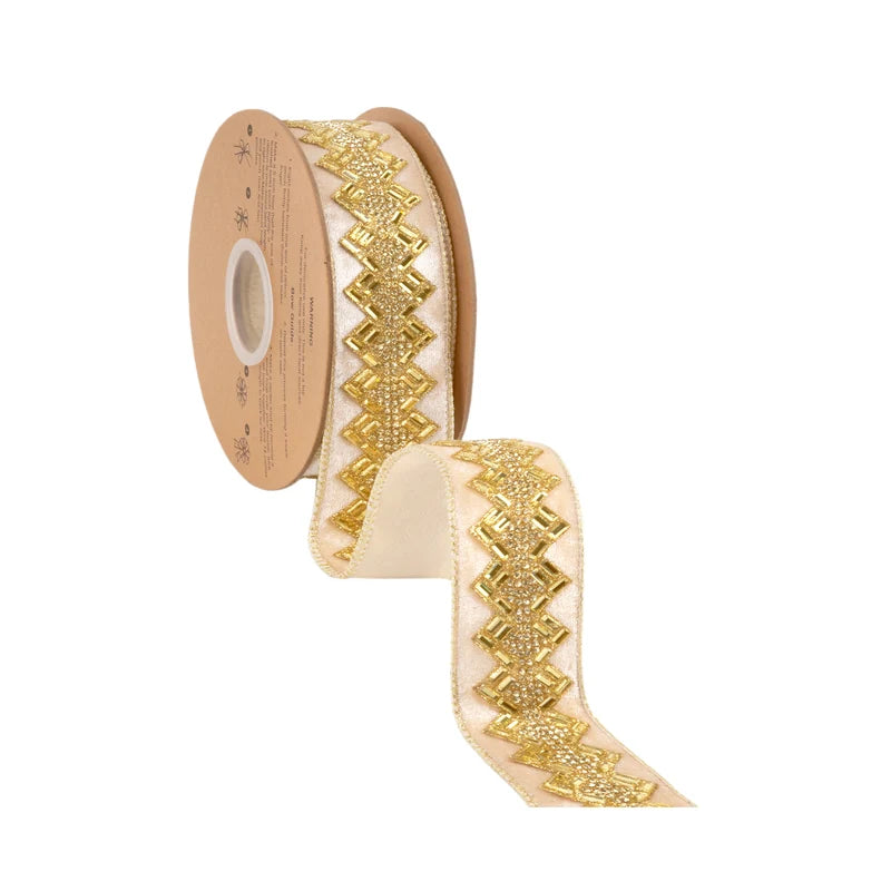 1.5"X10YD JEWELED RIBBON - IVORY - 9885W-810-63E