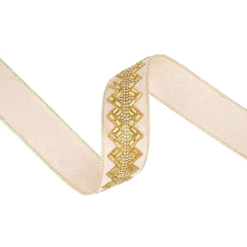 1.5"X10YD JEWELED RIBBON - IVORY - 9885W-810-63E