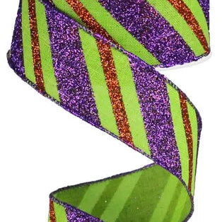1.5"X10YD DIAGONAL GLITTER STRIPE/ROYAL - LIME/PURPLE/ORANGE - RG017659K