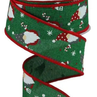 1.5"X10YD CHRISTMAS GNOMES ON ROYAL - EMERALD/RED/WHITE - RGB107106