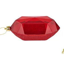 5.25"L GLITTER GEM ORNAMENT - ROUND - RED - XJ563324-R