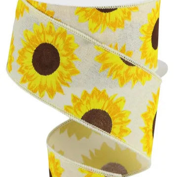 2.5"X10YD SUNFLOWER ON ROYAL - CREAM/YELLOW/ORNAGE/BROWN - RGC171164