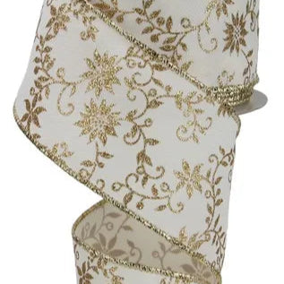 2.5"X10YD MINI POINSETTIA W/SWIRL - IVORY/GOLD - RGE110230