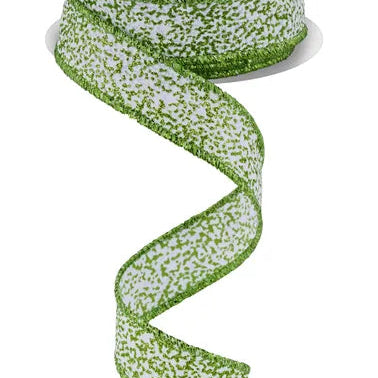 7/8"X10YD SNOW GLITTER - WHITE/LIME GREEN - RGF781333