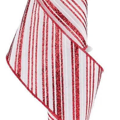 4"X10YD DIAGONAL LINES - WHITE/RED - RGE185424