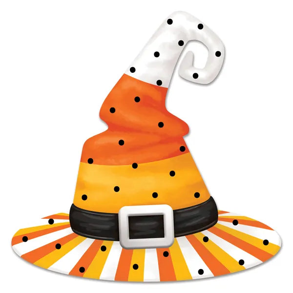 12"HX12"L EMBOSSED CANDY CORN WITCH HAT - YELLOW/ORANGE/WHITE - MD1707J8