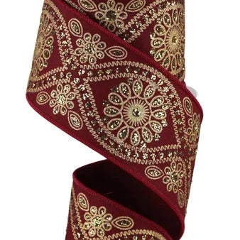 2.5"X10YD DELUXE WAVY FLORAL - WINE/GOLD - RGE196272