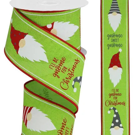 2.5"x10YD CHRISTMAS GNOME HEADS/ROYAL - LIME/RED/WHITE - RGB107533