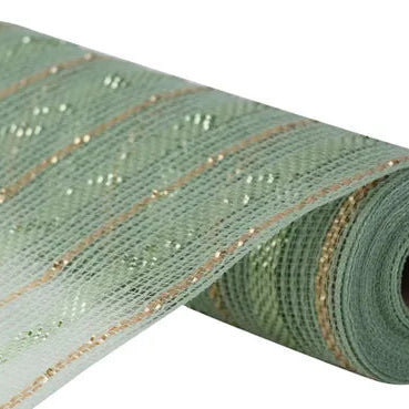 10.25"X10YD POLY/FAUX JUTE/METALLIC MESH - SAGE/CHAMPAGNE - RY8020R7