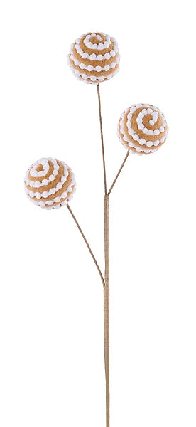 21"L VELVET/SNOWBALL STRIPED BALL SPRAY - BROWN/WHITE - XS1414A5