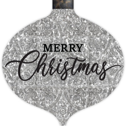 12"Hx10"L MERRY CHRISTMAS ORN SIGN - WHITE/BLACK/GREY - AP7410A6