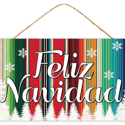 12.5"L X 6"H FELIZ NAVIDAD SERAPE SIGN - WHITE/MULTICOLOR - AP741117