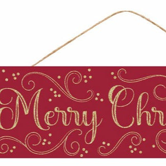 15"L X 5"H MERRY CHRISTMAS/SWIRLS SIGN - RED/GOLD - AP787224