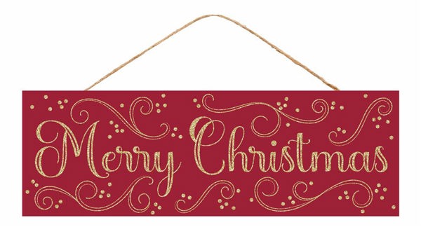 15"L X 5"H MERRY CHRISTMAS/SWIRLS SIGN - RED/GOLD - AP787224