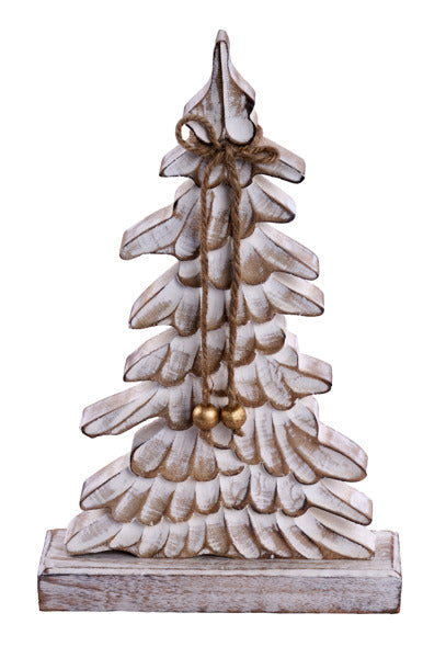 13"H X 8"L MANGO WOOD TREE W/ BASE - ANTIQUE WHITE WASH - AW027327