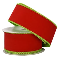 2.5"X10YD LIME/RED DOUBLE SIDED FLOCKING VELVET RIBBON - DC16039
