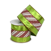 4"X10YD METALLIC APPLE W/RED AND WHITE CANDY STRIPE - DC18375