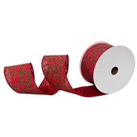 2.5"X10YD GLITZ GREEN SWIRL RED FAUX LINEN RIBBON - DC23727