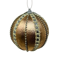 METALLIC RHINESTONE STRIPE BALL ORNAMENT - CHAMPAGNE 6" - DCORN5021
