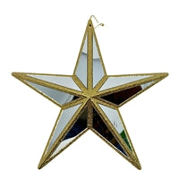 PLASTIC MIRROR STAR GLITTER ORNAMENT - GOLD 11x10.6x3" - DCORN5403GD