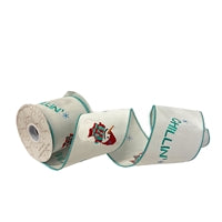 4"X10YD SNOWMAN AND CHILLILIN EMBROIDERY ON WHITE DUPIONI W/ WHITESHEER BACK & AQUA EDGE - DCR2A3240