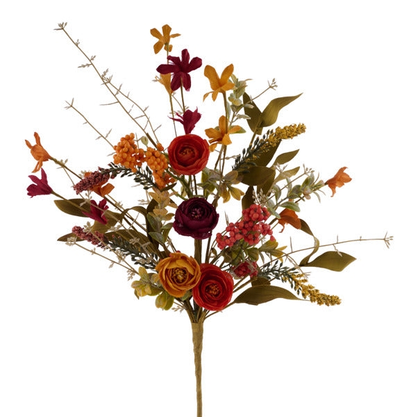 19"L ROSE/FLOWER BOUQUET - BURGUNDY/ORANGE/YELLOW - HA1837C2