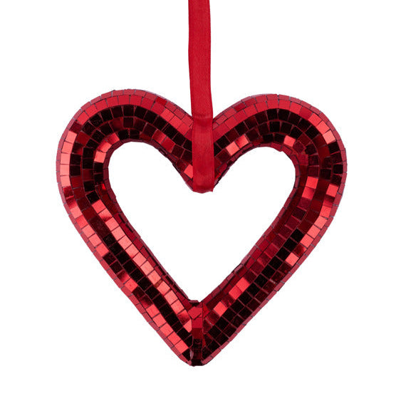 5.5"H MIRROR HEART ORNAMENT - RED - HV919024