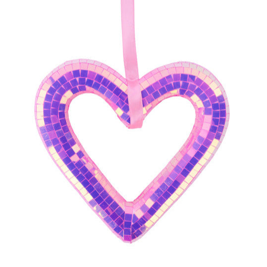 5.5"H IRIDESCENT MIRROR HEART ORNAMENT - PINK - HV919122