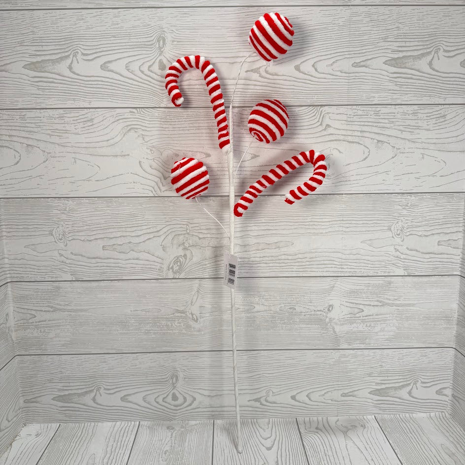 CANDY CANE BALL SPRAY 26" - RED/WHITE - 26749 * RD