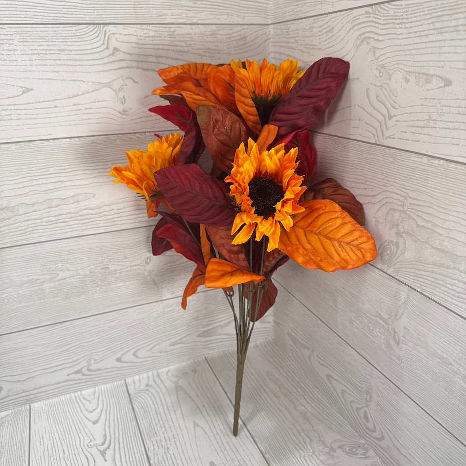 SUNFLOWER W/ MAGNOLIA LEAVES X12 - RUST/YELLOW - 72113 * BR