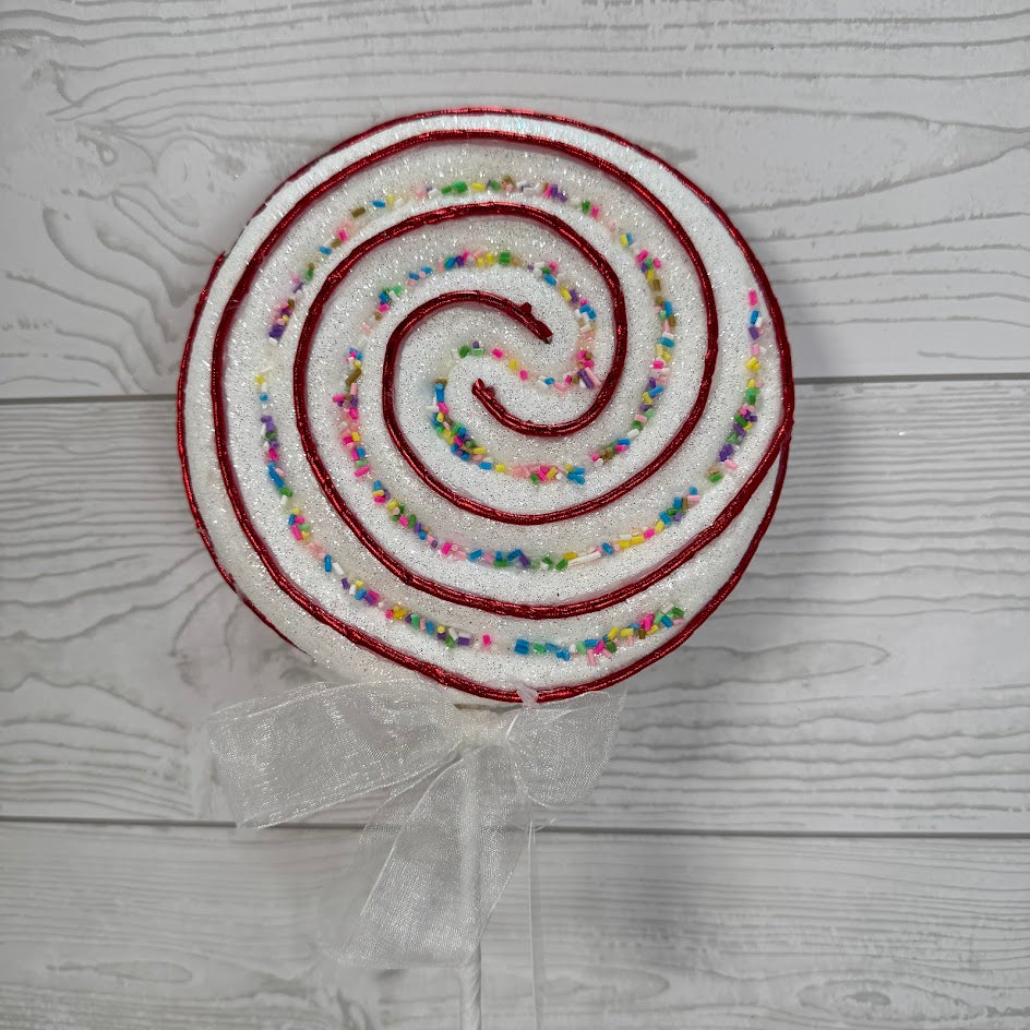 18" SWIRL LOLLIPOP PICK - RED/WHITE W/ SPRINKLES - X23618-RDWT