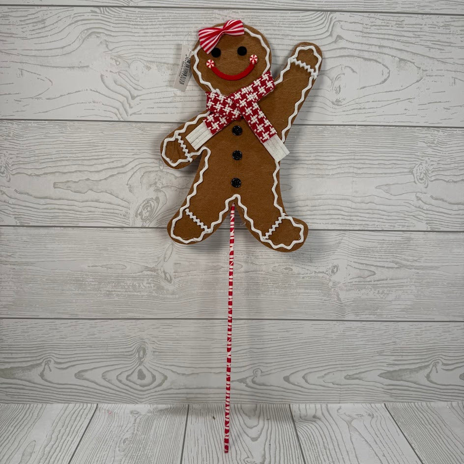 20" GINGERBREAD ON STICK - BROWN/RED/WHITE - X26625-2A