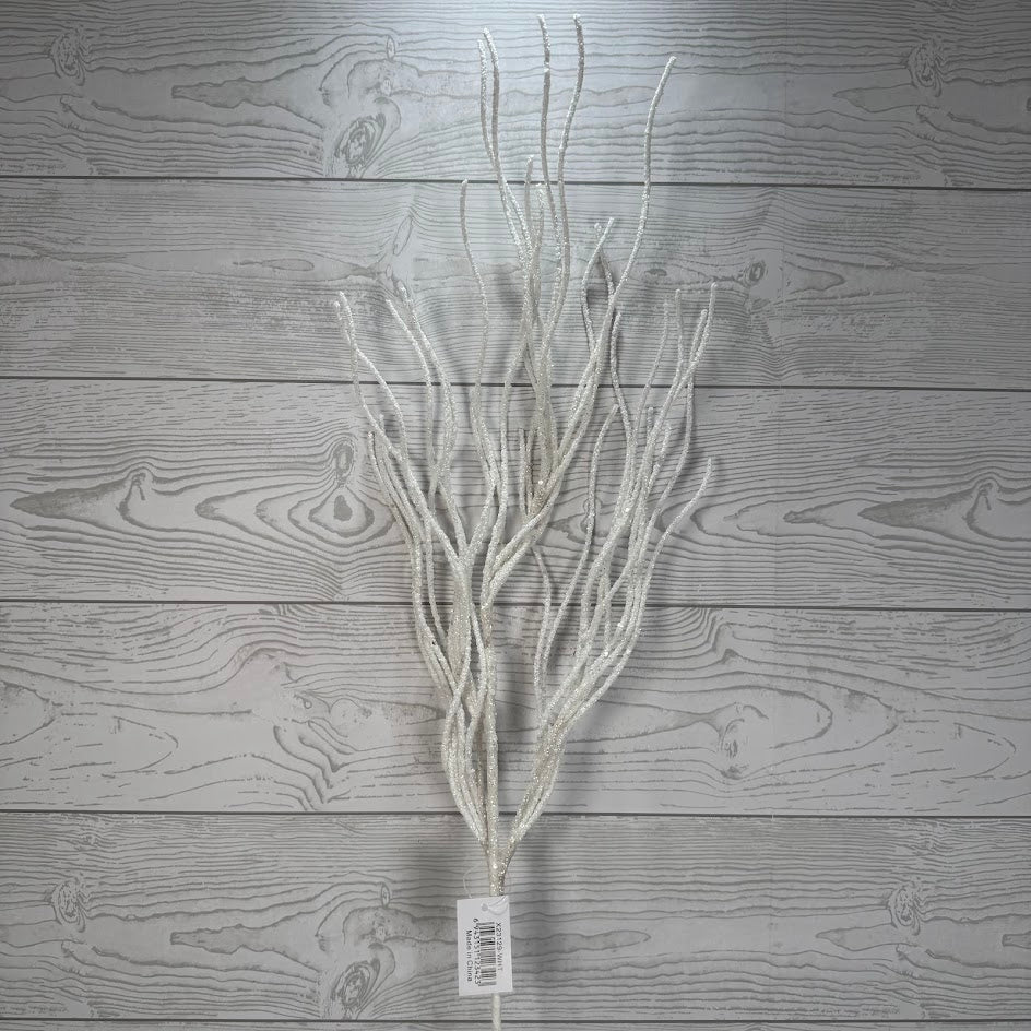GLITTER BRANCH SPRAY - X23129-WHT * G