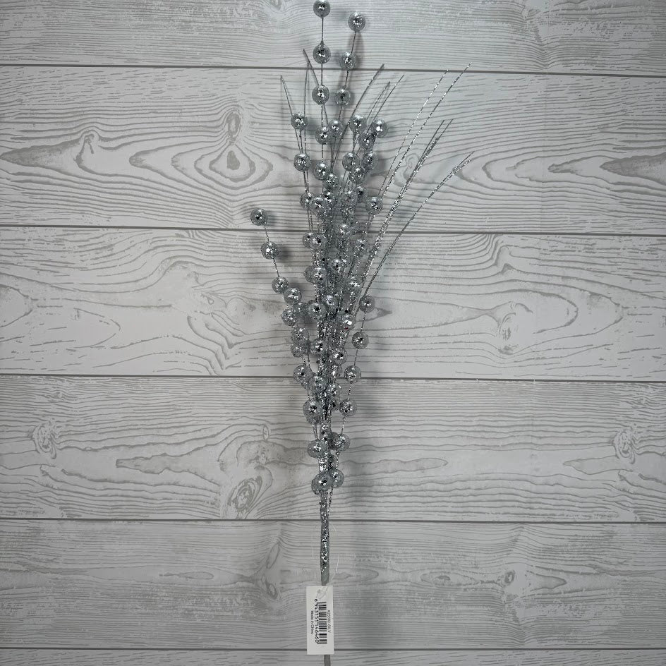 27.5" GLITTER BERRY/GRASS SPRAY - SILVER - X25592-SILV * BL
