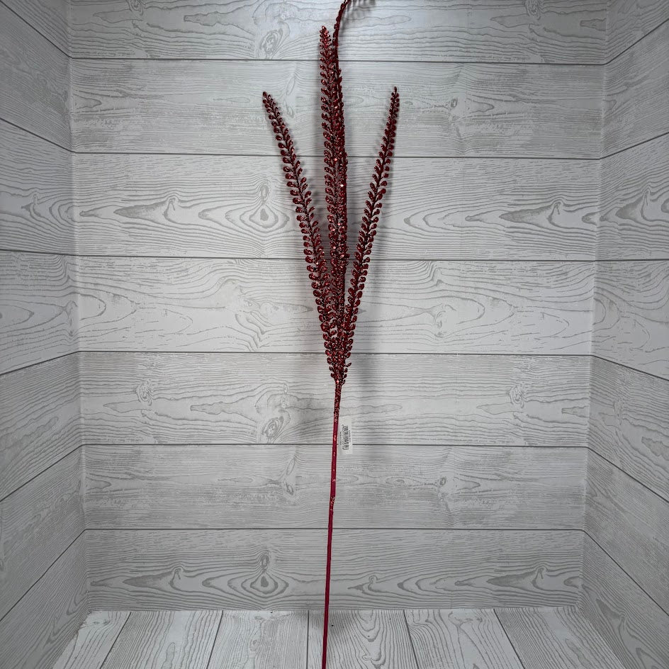 35" GLITTER FERN SPRAY X3 - X25259-RED * G