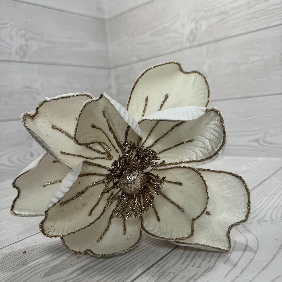 20"H 7"D VELVET/GLITTER MAGNOLIA - WHITE/CHAMPAGNE - X25333-WTCH * G BL