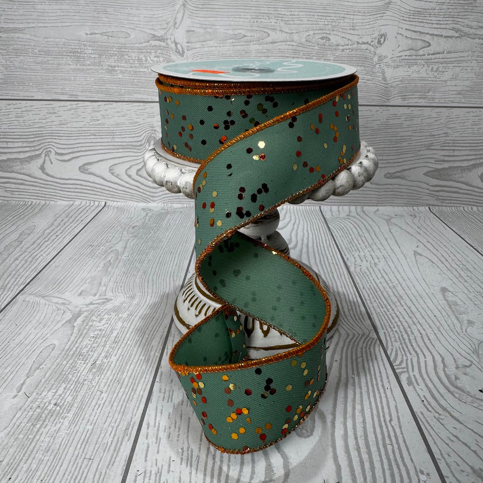 1.5"X10YD SPRINKLED HEX GLITTER FINISH - SAGE/BROWN/RUST/COPPER/GOLD - RGE1253FG