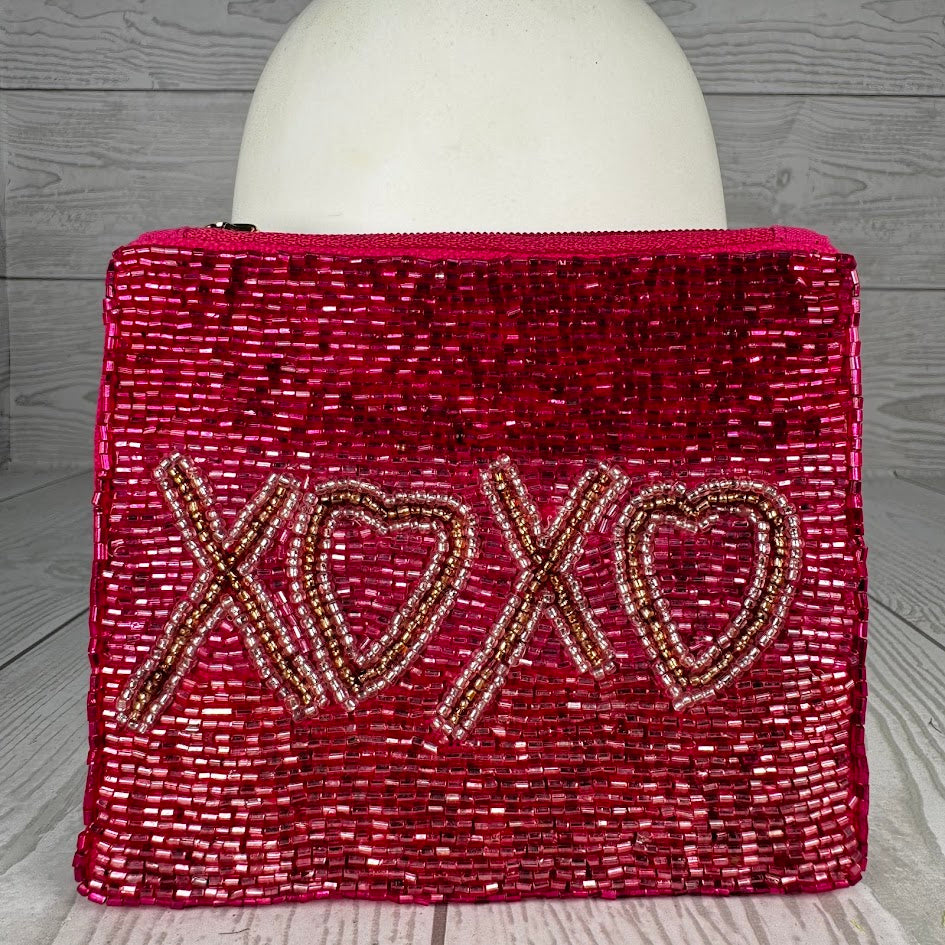 ZIPPER POUCH 5 1/2"X4" - XOXO WITH HEARTS - HD00281
