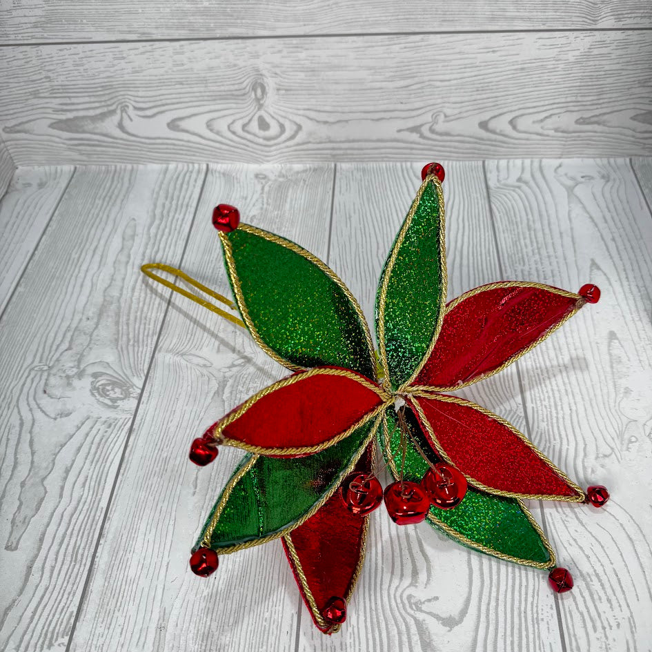 METALLIC POINSETTIA BELL STEM H22XDIA11 - RED/GREEN - 86276RDGN
