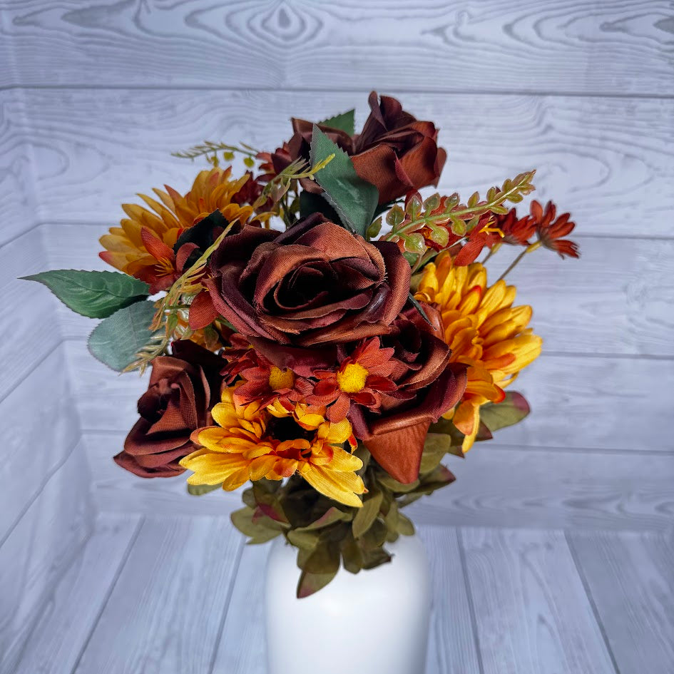 ROSE GERBER DAISY BUSH X18 H17 - BROWN/YELLOW - 57341BN