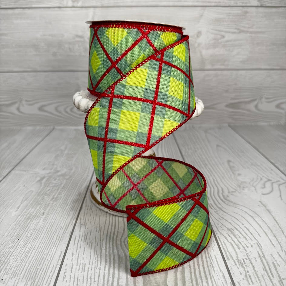 2.5"X10YD GEORGINA PLAID - GREEN/RED - 72248-40-09