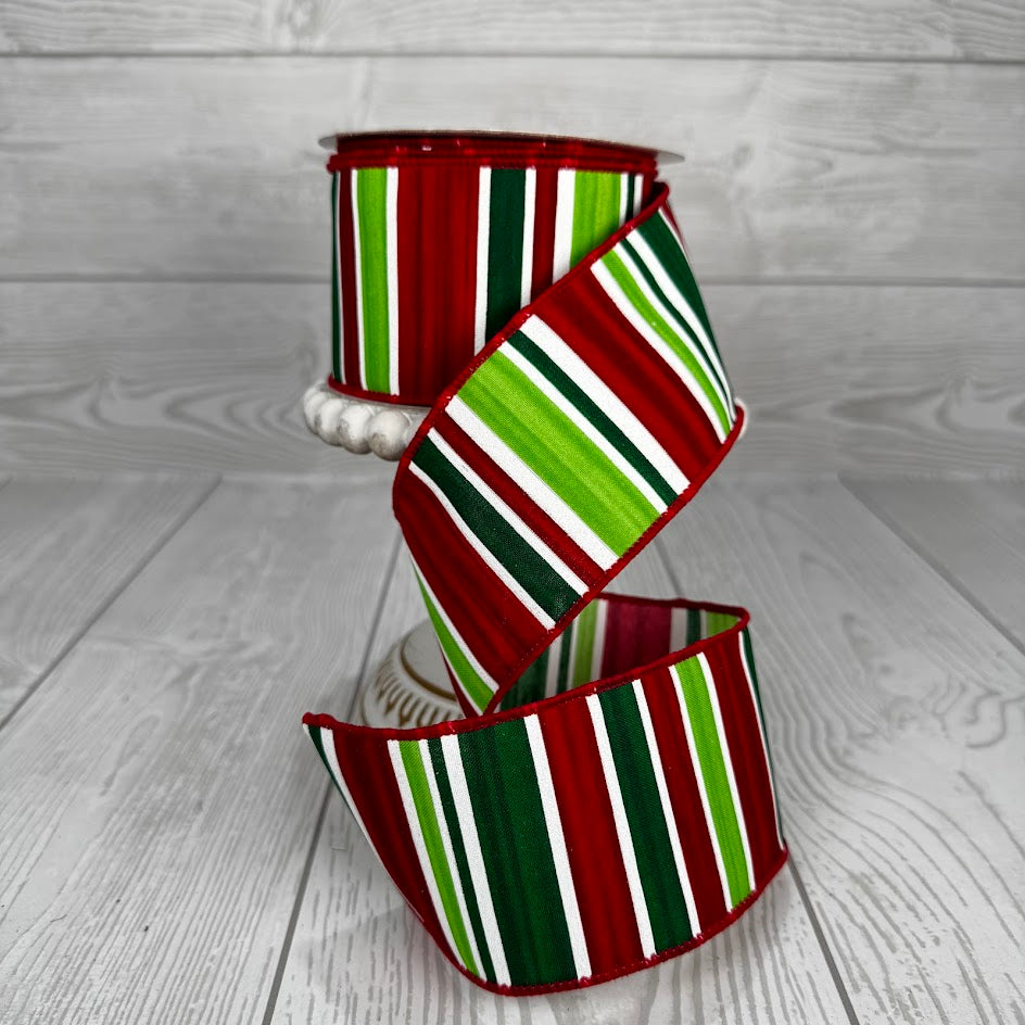 2.5"X10YD MULTI WIDTH HORIZONTAL STRIPE - RED/GREEN/LIME GREEN/WHITE - RGC1551T9