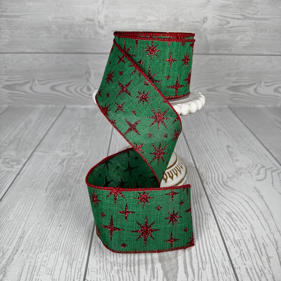 2.5"X10YD GREEN AND RED STARS PATTERN - RGB112806