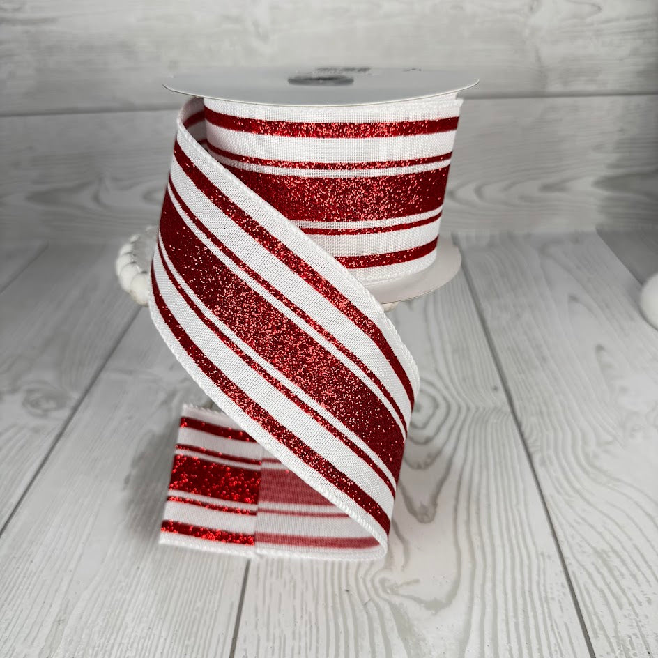 2.5"X10YD GLITTER FARMHOUSE STRIPE - RED/WHITE - RGA114127