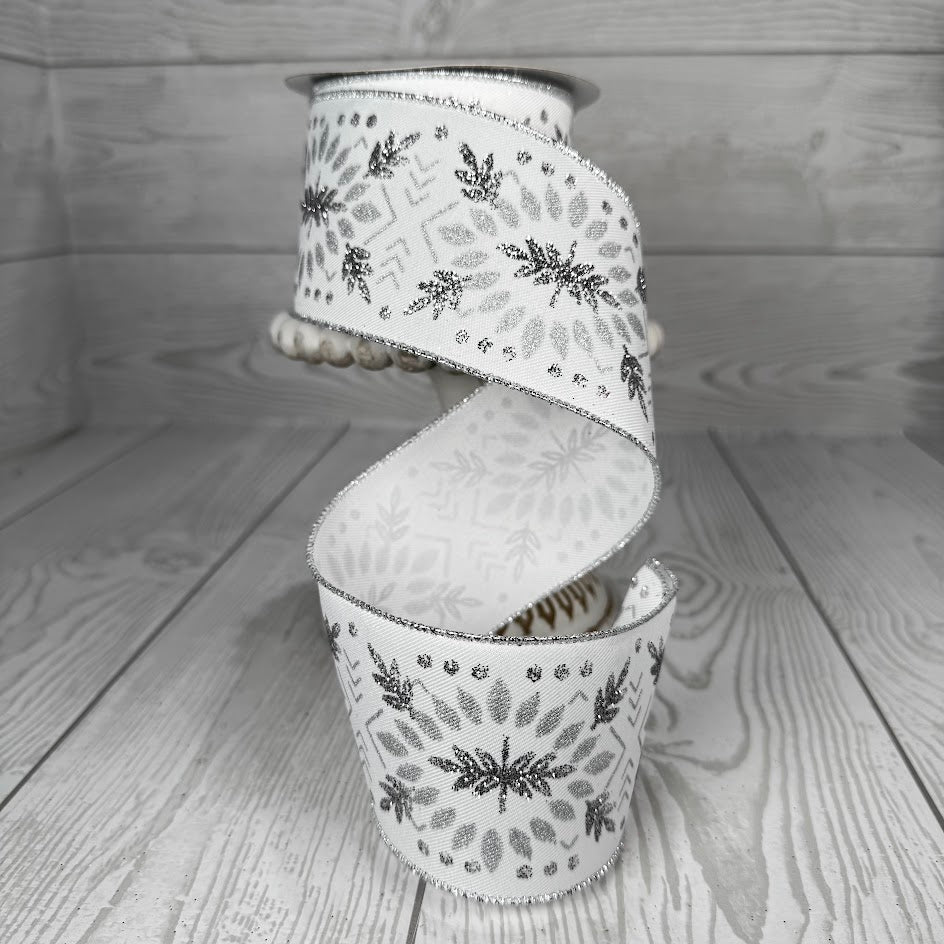 2.5"X10YD GEOMETRIC DECO DIAMONDS - WHITE/SILVER/GREY - RGE17048Y