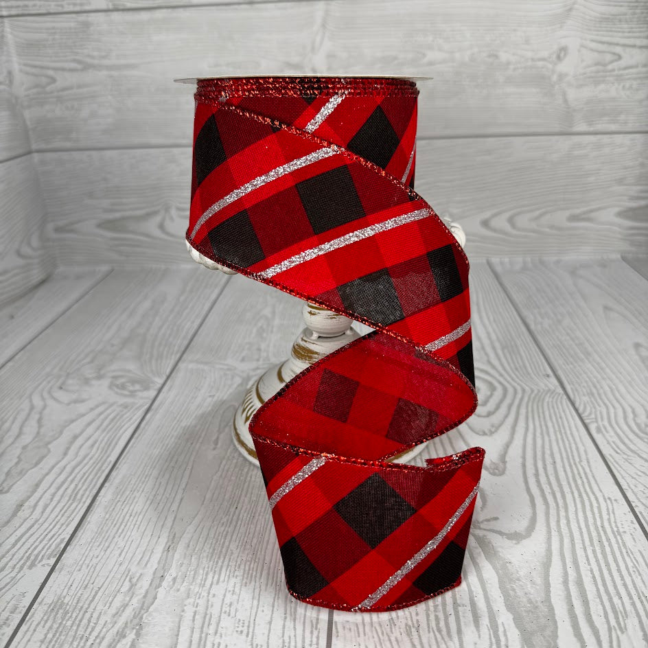 2.5"X10YD METALLIC CRISS CROSS - RED/BLACK/SILVER - RGA132624