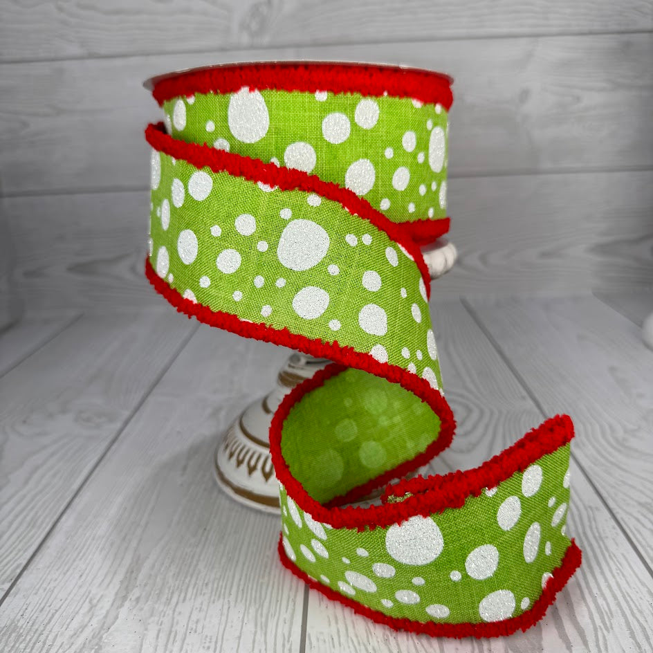 2.5"X10YD IRREGULAR DOTS W/DRIFT - GREEN/RED/WHITE - RG08312WY